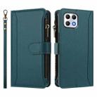 For T-Mobile REVVL 7 5G Magnetic Closure 9 Card Slots Zipper Leather Case with Hand Strap(Dark Green) - 2