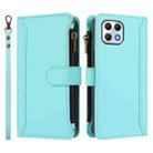 For T-Mobile REVVL 7 5G Magnetic Closure 9 Card Slots Zipper Leather Case with Hand Strap(Mint Green) - 2