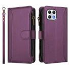 For T-Mobile REVVL 7 5G Magnetic Closure 9 Card Slots Zipper Leather Case with Hand Strap(Purple) - 2