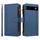 For Google Pixel 6a Magnetic Closure 9 Card Slots Zipper Leather Case with Hand Strap(Dark Blue) - 2