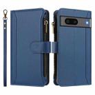 For Google Pixel 7 5G Magnetic Closure 9 Card Slots Zipper Leather Case with Hand Strap(Dark Blue) - 2