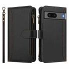 For Google Pixel 7 5G Magnetic Closure 9 Card Slots Zipper Leather Case with Hand Strap(Black) - 2