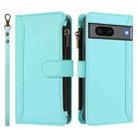 For Google Pixel 7 5G Magnetic Closure 9 Card Slots Zipper Leather Case with Hand Strap(Mint Green) - 2