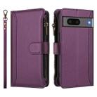 For Google Pixel 7 5G Magnetic Closure 9 Card Slots Zipper Leather Case with Hand Strap(Purple) - 2