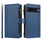 For Google Pixel 7 Pro 5G Magnetic Closure 9 Card Slots Zipper Leather Case with Hand Strap(Dark Blue) - 2