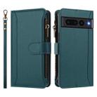 For Google Pixel 7 Pro 5G Magnetic Closure 9 Card Slots Zipper Leather Case with Hand Strap(Dark Green) - 2