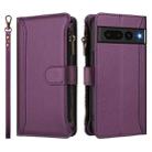 For Google Pixel 7 Pro 5G Magnetic Closure 9 Card Slots Zipper Leather Case with Hand Strap(Purple) - 2