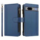 For Google Pixel 7a Magnetic Closure 9 Card Slots Zipper Leather Case with Hand Strap(Dark Blue) - 2