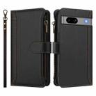 For Google Pixel 7a Magnetic Closure 9 Card Slots Zipper Leather Case with Hand Strap(Black) - 2