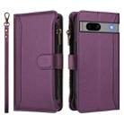 For Google Pixel 7a Magnetic Closure 9 Card Slots Zipper Leather Case with Hand Strap(Purple) - 2