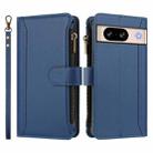 For Google Pixel 8 Magnetic Closure 9 Card Slots Zipper Leather Case with Hand Strap(Dark Blue) - 2