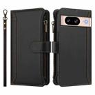For Google Pixel 8 Magnetic Closure 9 Card Slots Zipper Leather Case with Hand Strap(Black) - 2
