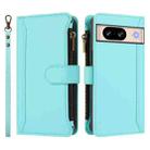 For Google Pixel 8 Magnetic Closure 9 Card Slots Zipper Leather Case with Hand Strap(Mint Green) - 2