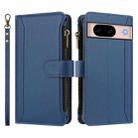 For Google Pixel 8a Magnetic Closure 9 Card Slots Zipper Leather Case with Hand Strap(Dark Blue) - 2