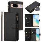 For Google Pixel 8a Magnetic Closure 9 Card Slots Zipper Leather Case with Hand Strap(Black) - 1