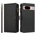 For Google Pixel 8a Magnetic Closure 9 Card Slots Zipper Leather Case with Hand Strap(Black) - 2