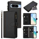For Google Pixel 8 Pro Magnetic Closure 9 Card Slots Zipper Leather Case with Hand Strap(Black) - 1