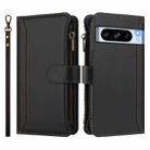 For Google Pixel 8 Pro Magnetic Closure 9 Card Slots Zipper Leather Case with Hand Strap(Black) - 2