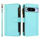For Google Pixel 8 Pro Magnetic Closure 9 Card Slots Zipper Leather Case with Hand Strap(Mint Green) - 2