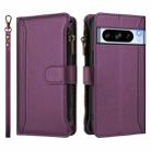 For Google Pixel 8 Pro Magnetic Closure 9 Card Slots Zipper Leather Case with Hand Strap(Purple) - 2