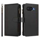 For Google Pixel 9a Magnetic Closure 9 Card Slots Zipper Leather Case with Hand Strap(Black) - 2