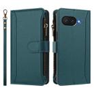 For Google Pixel 9a Magnetic Closure 9 Card Slots Zipper Leather Case with Hand Strap(Dark Green) - 2