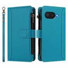 For Google Pixel 9a Magnetic Closure 9 Card Slots Zipper Leather Case with Hand Strap(Turquoise) - 2