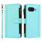 For Google Pixel 9a Magnetic Closure 9 Card Slots Zipper Leather Case with Hand Strap(Mint Green) - 2