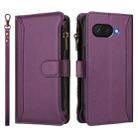 For Google Pixel 9a Magnetic Closure 9 Card Slots Zipper Leather Case with Hand Strap(Purple) - 2