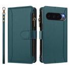 For Google Pixel 10 5G Global Magnetic Closure 9 Card Slots Zipper Leather Case with Hand Strap(Dark Green) - 2