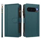 For Google Pixel 10 Pro XL 5G Magnetic Closure 9 Card Slots Zipper Leather Case with Hand Strap(Dark Green) - 2