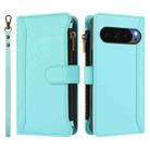 For Google Pixel 10 Pro XL 5G Magnetic Closure 9 Card Slots Zipper Leather Case with Hand Strap(Mint Green) - 2
