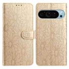 For Google Pixel 10 Pro Daisy Embossed Leather Phone Case(Gold) - 1