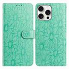 For iPhone 16 Pro Max Daisy Embossed Leather Phone Case(Green) - 1