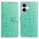 For iPhone 16 Plus Daisy Embossed Leather Phone Case(Green) - 1