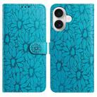 For iPhone 16 Plus Daisy Embossed Leather Phone Case(Blue) - 1
