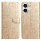 For iPhone 16 Daisy Embossed Leather Phone Case(Gold) - 1