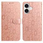 For iPhone 16 Daisy Embossed Leather Phone Case(Rose Gold) - 1