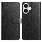 For iPhone 16 Daisy Embossed Leather Phone Case(Black) - 1