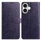 For iPhone 16 Daisy Embossed Leather Phone Case(Dark Purple) - 1