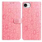 For iPhone 16e Daisy Embossed Leather Phone Case(Pink) - 1