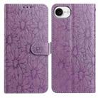 For iPhone 16e Daisy Embossed Leather Phone Case(Light Purple) - 1