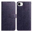 For iPhone 16e Daisy Embossed Leather Phone Case(Dark Purple) - 1