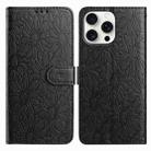 For iPhone 15 Pro Daisy Embossed Leather Phone Case(Black) - 1