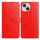 For iPhone 15 Plus Daisy Embossed Leather Phone Case(Red) - 1