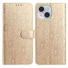 For iPhone 15 Plus Daisy Embossed Leather Phone Case(Gold) - 1