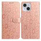 For iPhone 15 Plus Daisy Embossed Leather Phone Case(Rose Gold) - 1