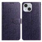 For iPhone 15 Plus Daisy Embossed Leather Phone Case(Dark Purple) - 1