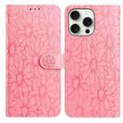 For iPhone 14 Pro Max Daisy Embossed Leather Phone Case(Pink) - 1