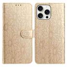 For iPhone 14 Pro Max Daisy Embossed Leather Phone Case(Gold) - 1